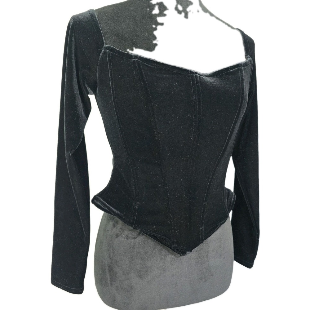 Jessica McClintock Velvet VTG Long Sleeve Bone Corset 8 Whimsigoth Witchy Gypsy - Picture 2 of 10